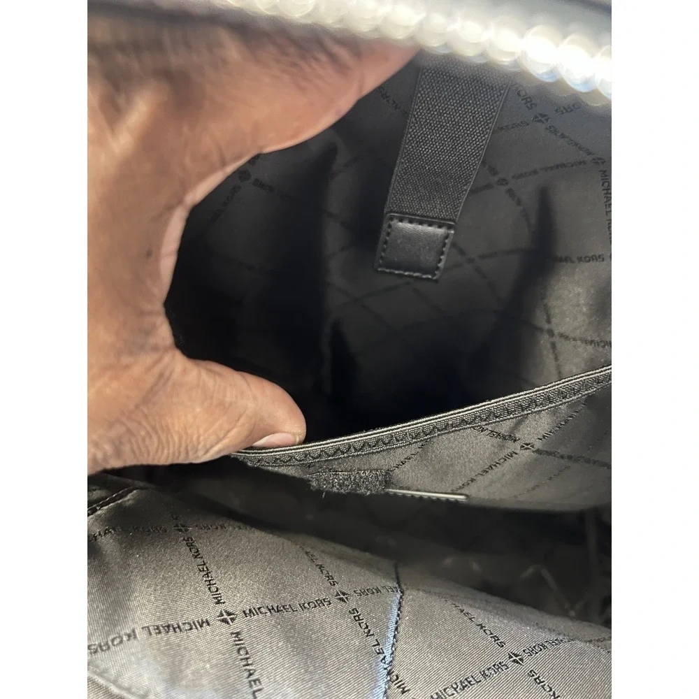 Michael Kors Cooper Bag Mens Large Blue Gray Logo Jacquard Commuter Backpack